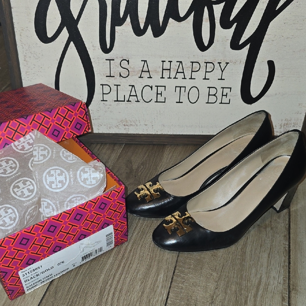 Tory Burch Black and Gold Heels